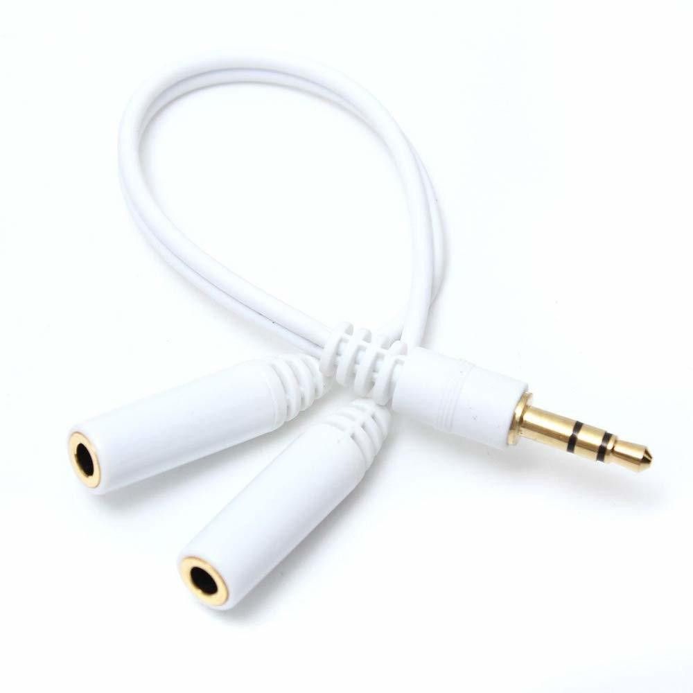 sanno world white white y cable - 3.5mm jack 1 male to 2 female stereo headphone earphone jack y splitter audio adapter cable - gold plated phone converter