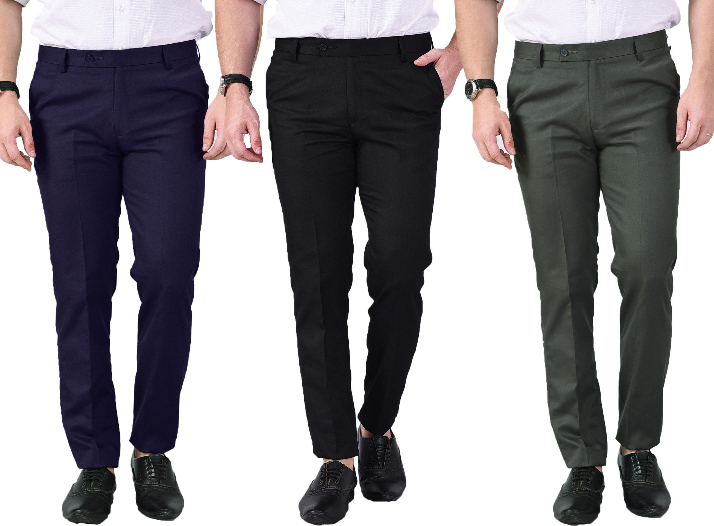 Pack of 3 Men Regular Fit Multicolor Viscose Rayon Trousers-image-18