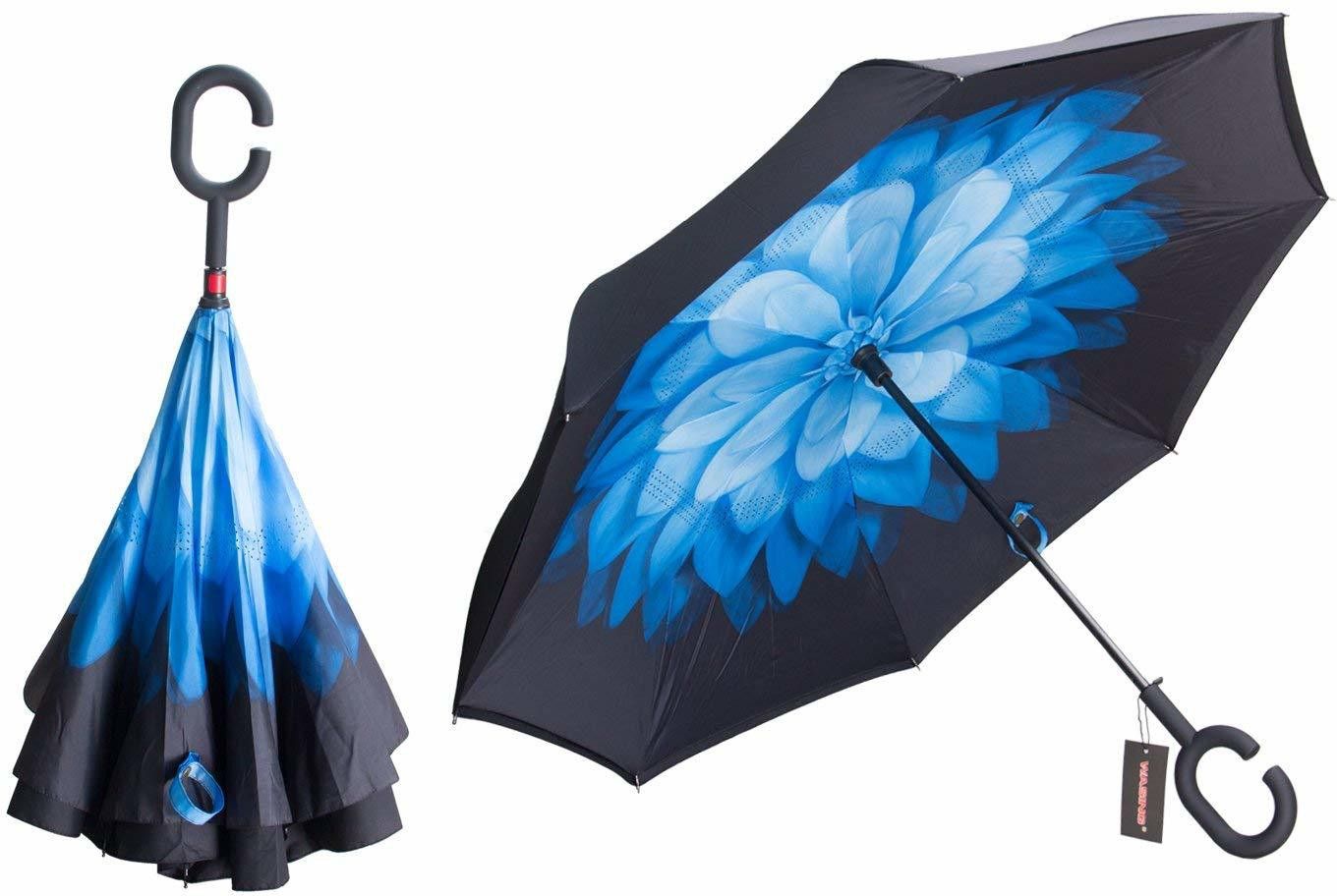 Double Layer Inverted Reversible No Drip Umbrella with C Shape Handle Newest Windproof Reverse Folding Outdoor Car Umbrella for Women & Men - Multi Color & Fancy Printed Design Umbrella