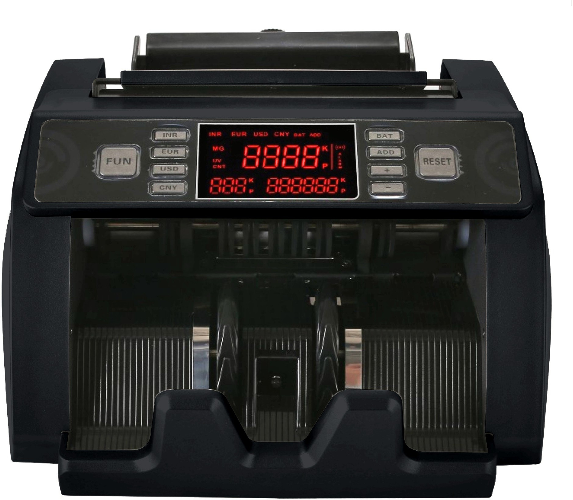 Drop2Kart HeavyDuty Dual Motor LED Cash Counter with UV/MG/DD/IR FakeNote Detection, Counts Old & New INR with Additional Display Note Counting Machine image 1