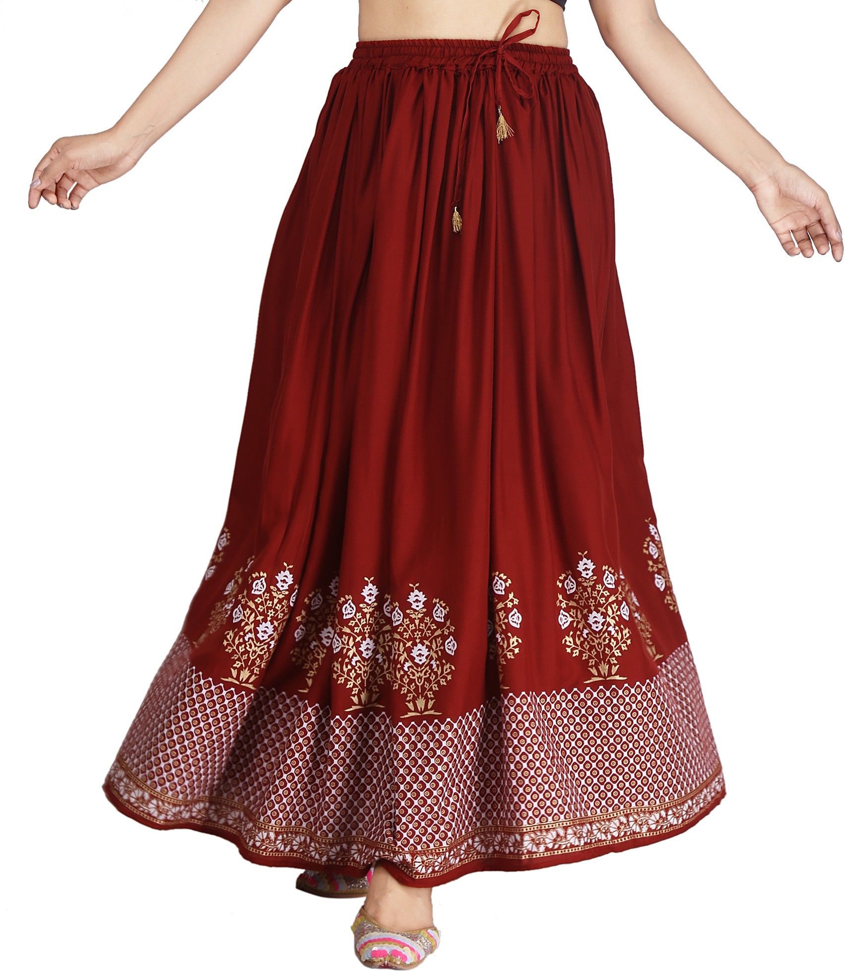 fashioncutz Women Printed Flared White, Maroon Skirt-picture-13