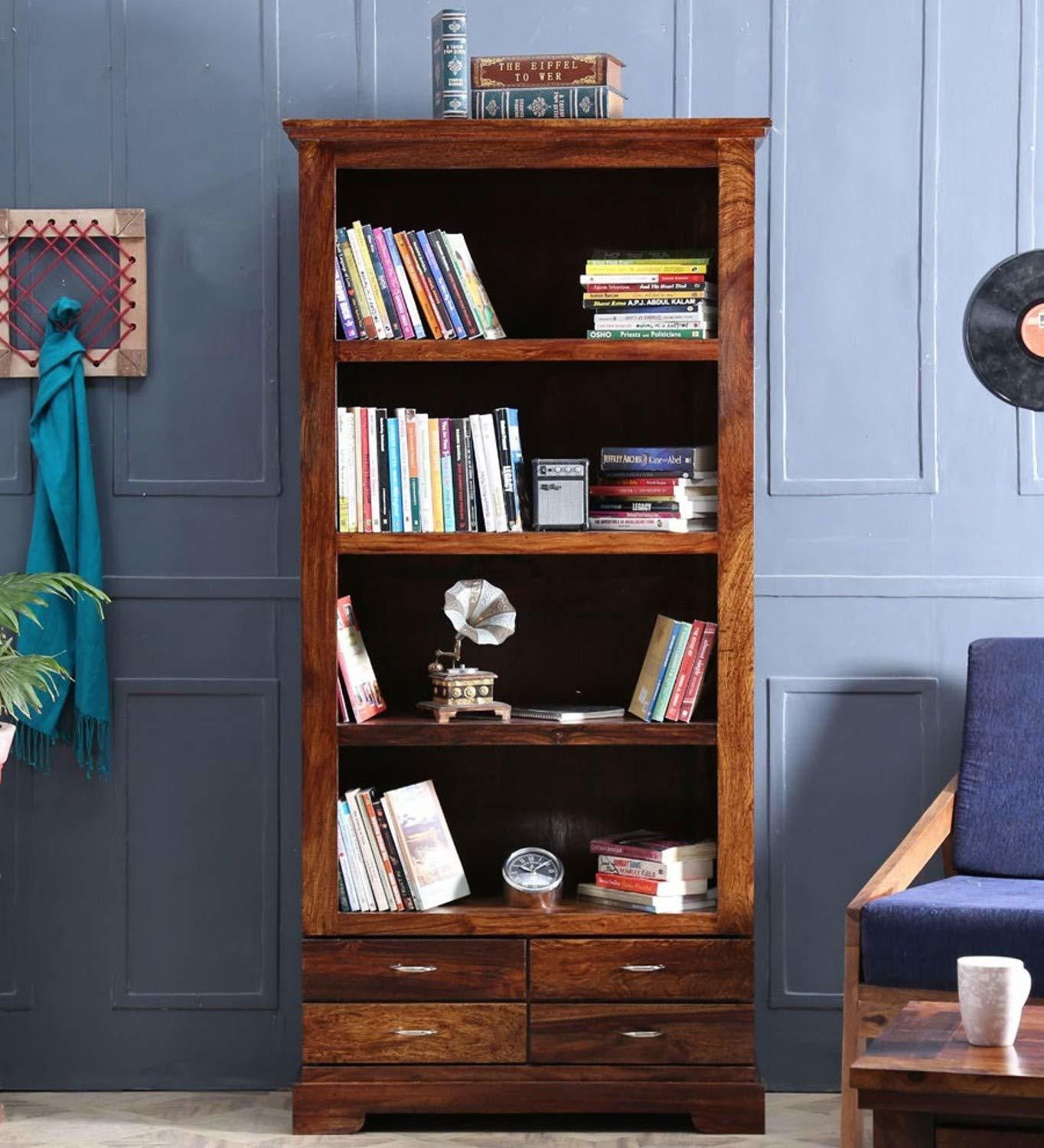 HEXA Solid Sheesham Wood Semi - Opened Book Shelf With Multi Storage Space || Solid Wood Semi-Open Book Shelf-image-47