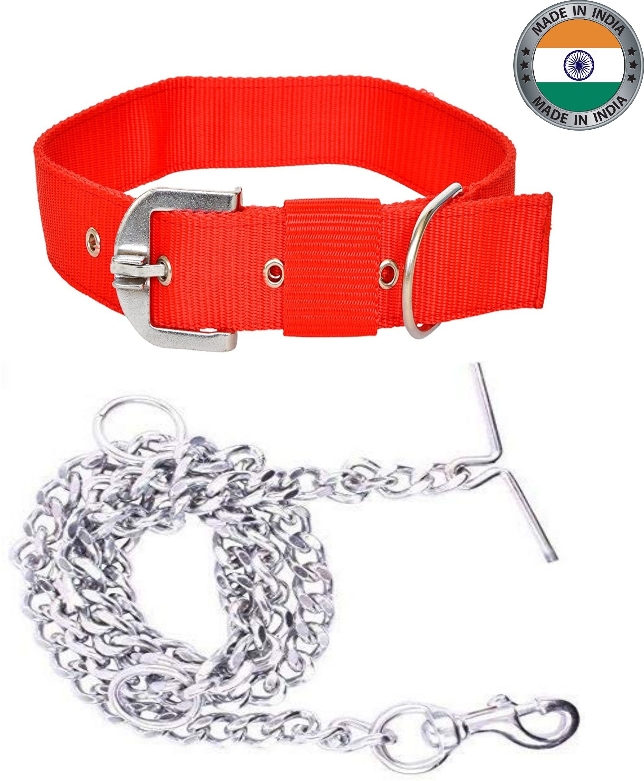 body building Dog Belt Combo of 1.5 inch Red Dog Collar Belt with Dog Chain Specially for Big Dogs 1.5m Lengthy Dog Collar & Chain-picture-34