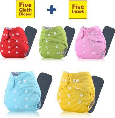Reusable Washable Baby Cloth Diaper Adjustable Nappy for Babies/Infants/Toddlers(pack of 5 with 5 charcoal inserts-image-5
