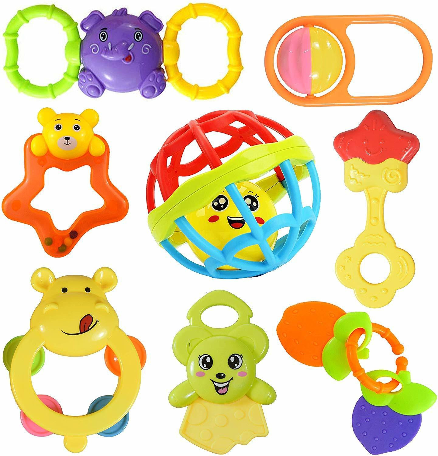 authfort Lovely Attractive Colorful Rattle and Teether Toys Set for Babies 8 pcs Rattle image 1