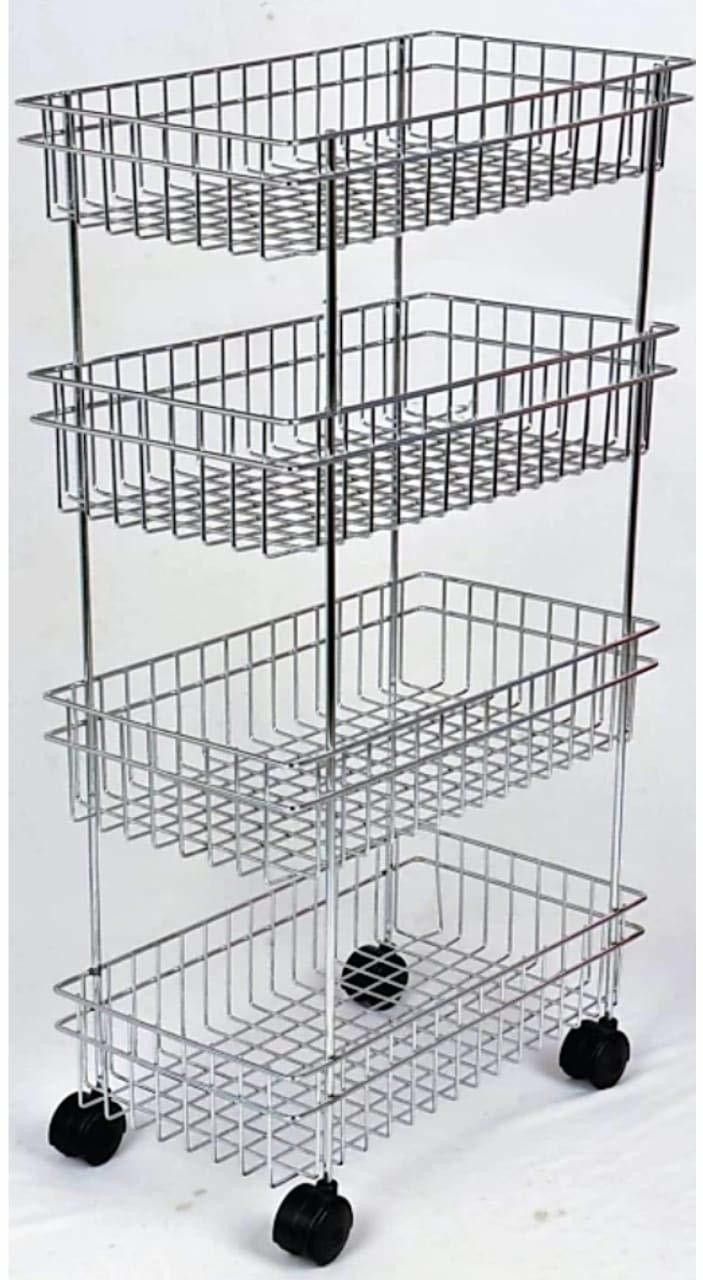 4 Layer Portable Modern Fruit and Vegetable Stand Basket Trolley Morden Onion Potato Cutlery, Spice, Pickles Jars Container Basket Organizer Holder Stand Kitchen Storage Original Steel Kitchen Trolley Stainless Steel Kitchen Trolley