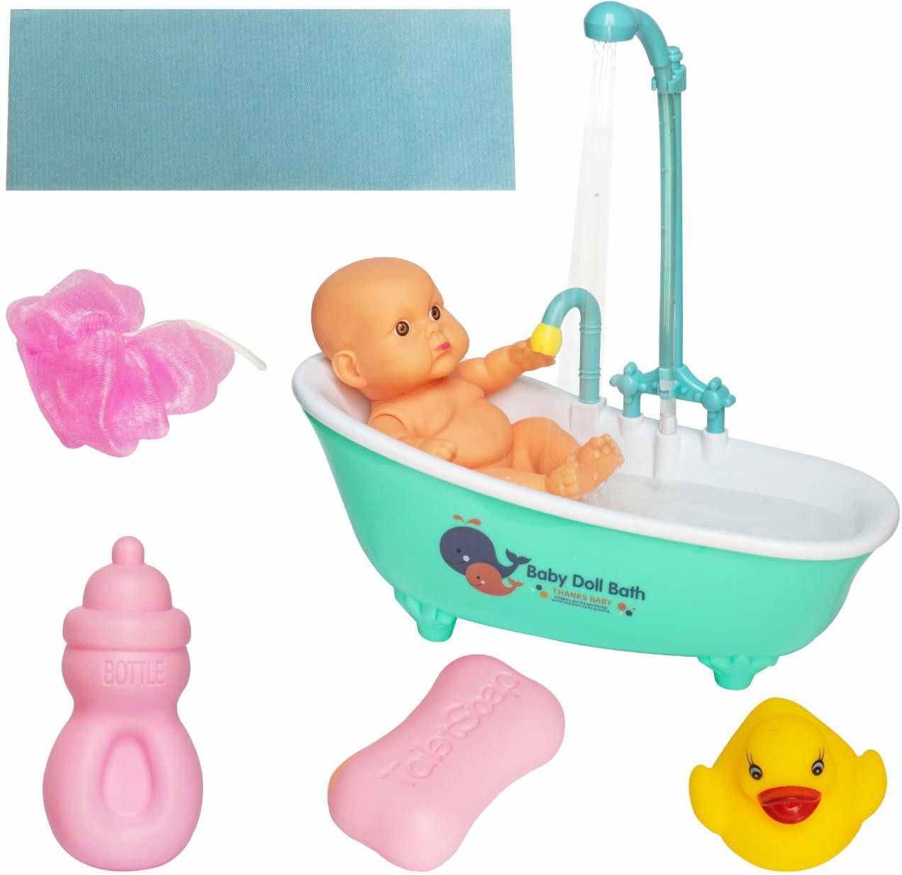 smartcraft Baby Doll Bath time Set - with Detachable Shower Spray and Accessories Bath Toy-picture-3