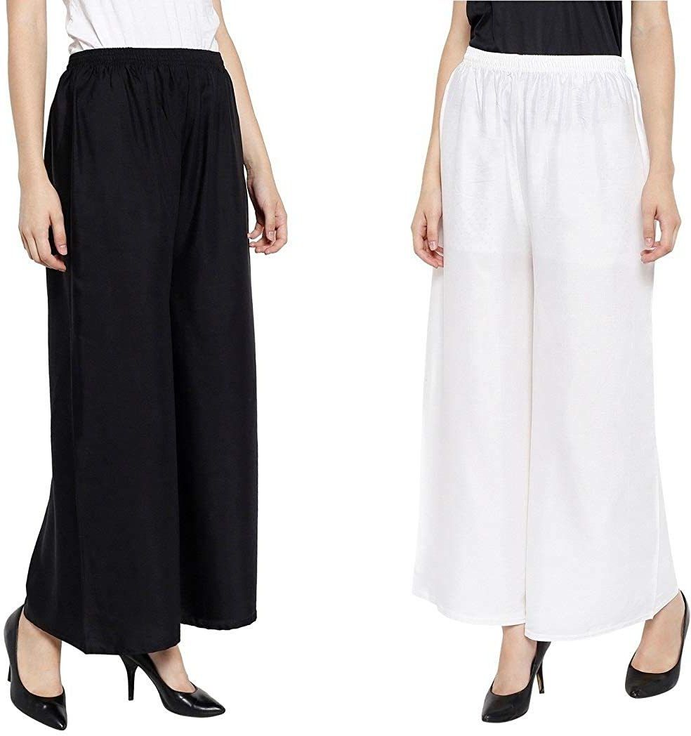 rangkriti Pack of 2 Women Regular Fit White, Black Viscose Rayon Trousers-picture-15