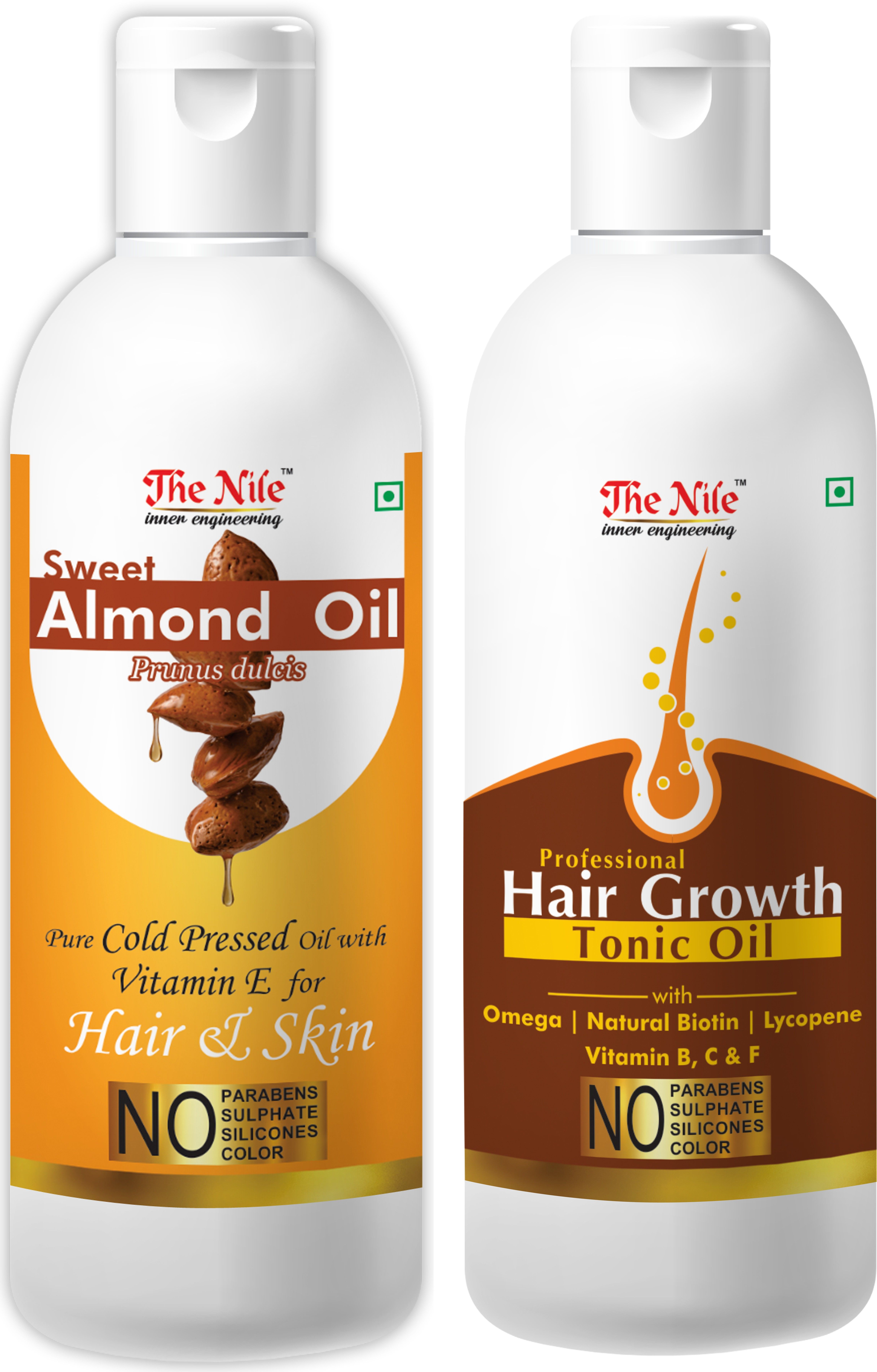 Pure Cold Pressed SWEET ALMOND OIL with Vitamin E for Hair Regrowth & Body Oil 150 ML + 100 % Pure and Natural Hair Growth Tonic For Hair Regrowth, Anti Hair Fall 200 ML (Combo Offer of 2 Bottle) (350 ML) Hair Oil-image-35