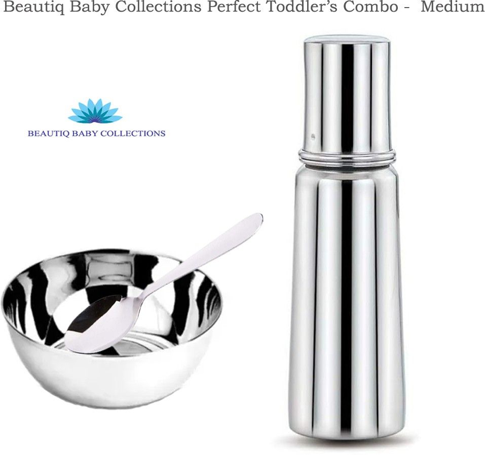 beautiq baby collections Stainless Steel Baby 3Pc Dinng Set (Bowl, Spoon and 250ML Feeding Bottle) - 304 Food Grade Stainless Steel-picture-13