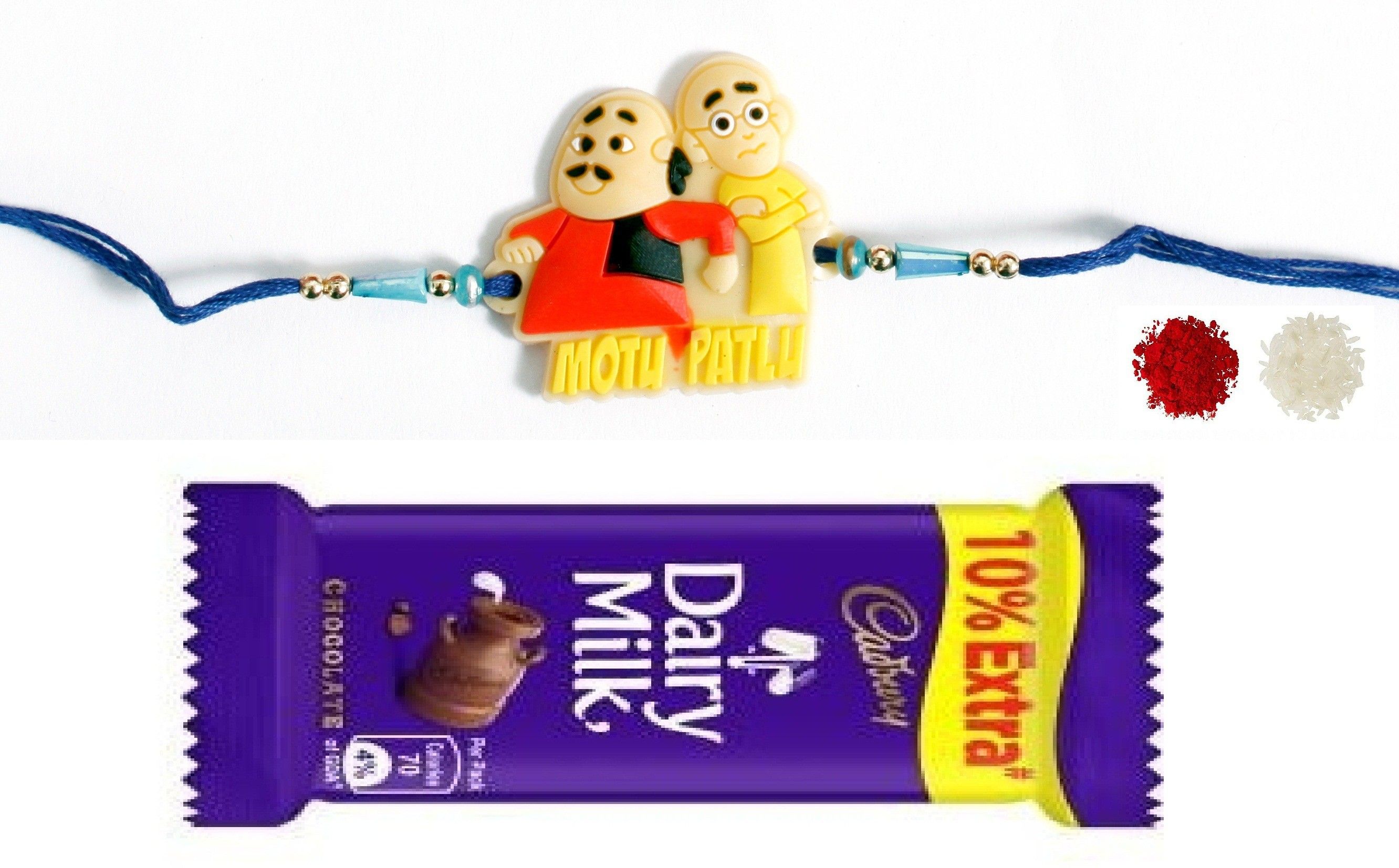 vr creatives Kids Motu Patlu Rakhi with Roli Chawal Gift Set and 12g Chocolate Assorted Gift Box-picture-12
