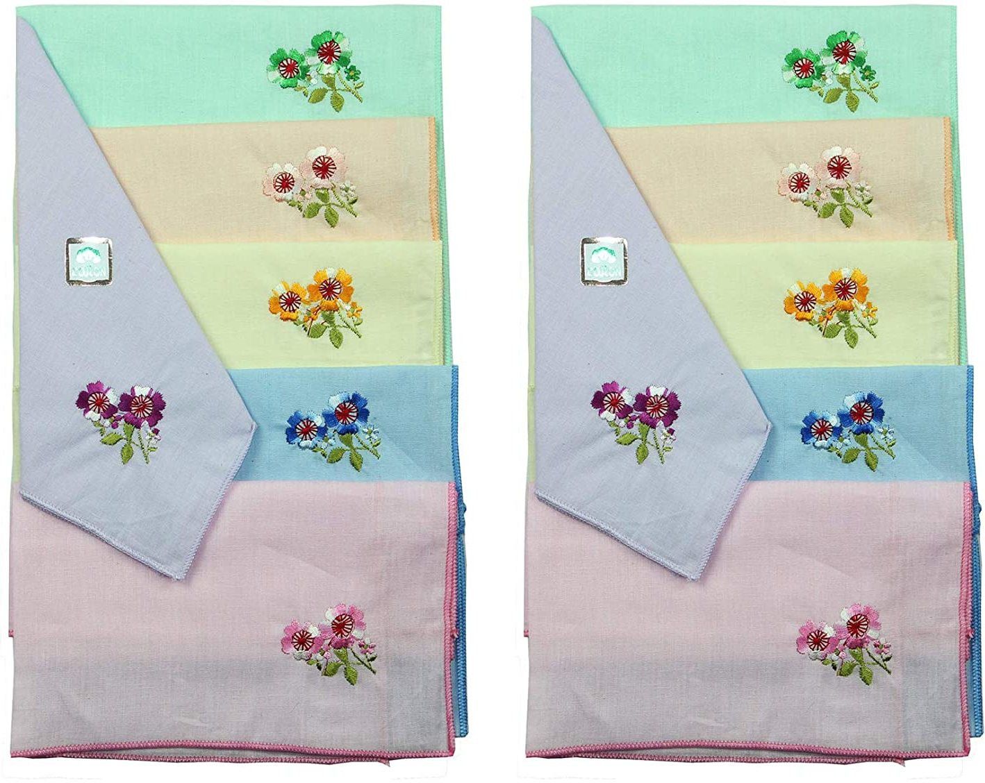 pawan_co Basics Ladies Accessories Girls Hanky Rumal 100% Premium Cotton Embroidered Handkerchief Gift Set for Women Multicolored (XXL Size: 33x33 cms, Combo Pack) RU006AT-SET ["Multicolor"] Handkerchief-image-2