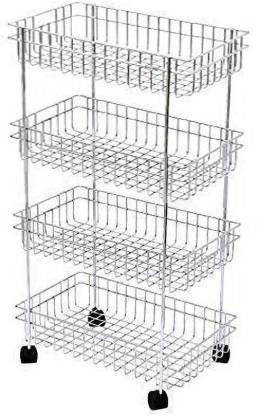 hetvi trend 4 Tier Kitchen Storage Organiser Rack Holder with Wheels(4 Layer, White) Steel Kitchen Trolley-picture-12