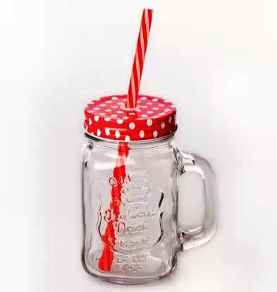 Jar Bottle with Handle, Colored Cap Lid & Straw for Juice Glass Mug (500 ml)-image-11
