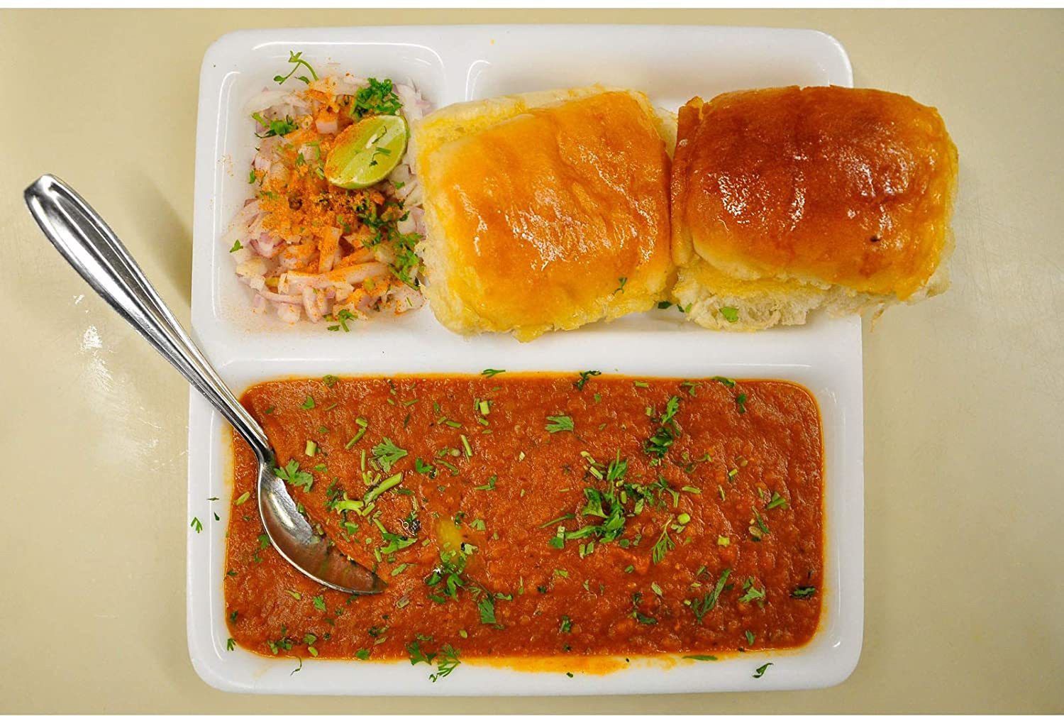 Plastic Food-Grade Super Acrylic 3 in 1 Compartments Pav Bhaji Plate Dinner Plates Serving Plates( White Set of 6) Sectioned Plate-image-29