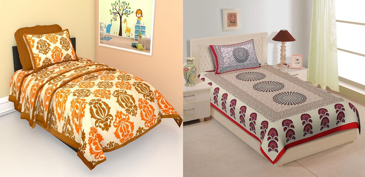 riya fabrics 140 TC Cotton Single Jaipuri Prints Flat Bedsheet-picture-38