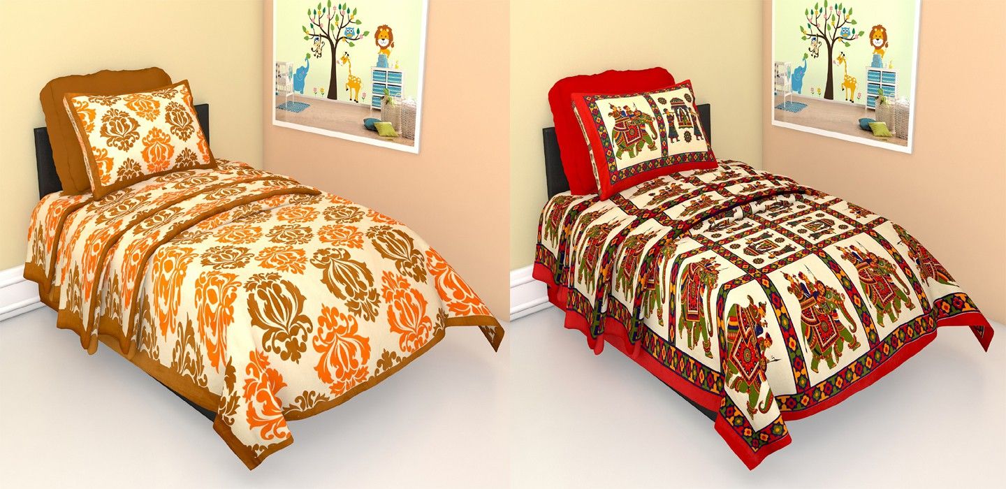 140 TC Cotton Single Jaipuri Prints Flat Bedsheet-image-32