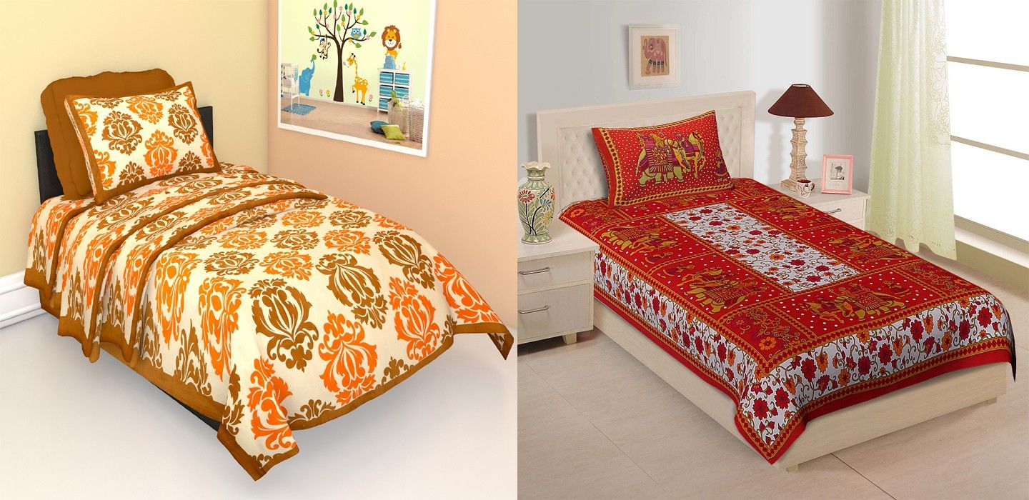 140 TC Cotton Single Jaipuri Prints Flat Bedsheet-image-33