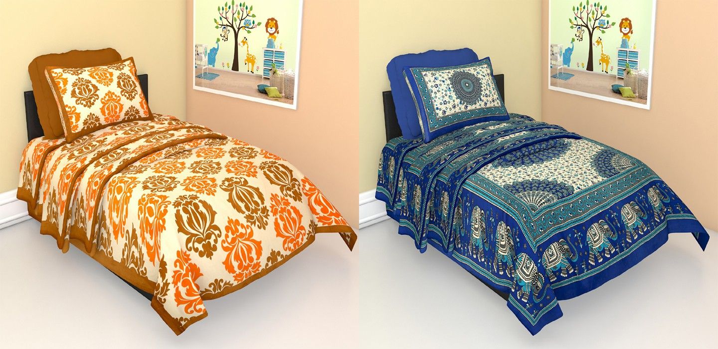 riya fabrics 140 TC Cotton Single Jaipuri Prints Flat Bedsheet-picture-14