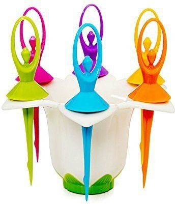 Plastic Dancing Doll Fruit Fork Set With Stand, 6 PCS Fork Spoon Set in Each Stand (Multicolor, Pack Of 1) Disposable Plastic Fruit Fork-image-12