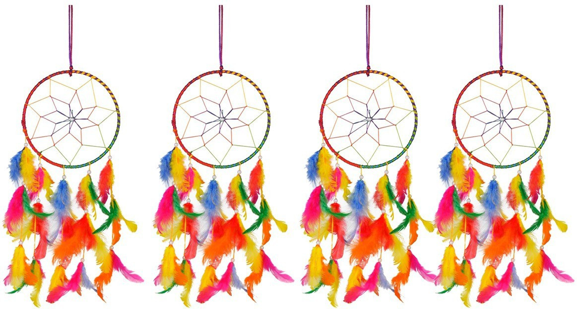 vyne Combo Of 6 Inches Multi Color Positive dream Catcher Hanging For Car And Wall Decoration (Pack Of 4) Feather Dream Catcher image 1