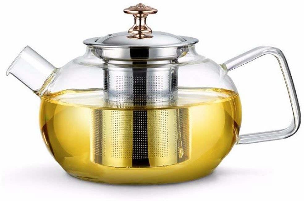 1000 ML Stovetop Safe Glass Teapot Kettle with Removable Stainless Steel Infuser and Lid Microwave Safe Stove top Safe Borosilicate Glass Tea Pots - 1 Litre Electric Kettle-image-7
