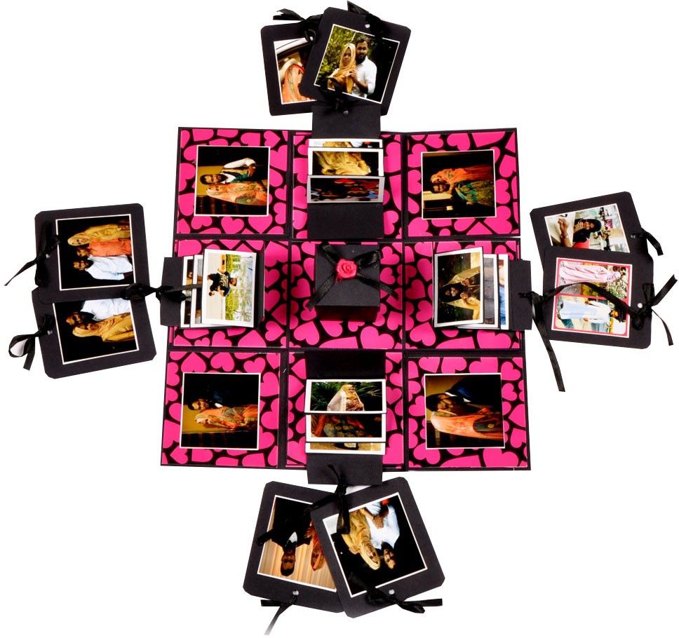 Crafted With Passion pink and black Explosion Box for birthday ,Explosion box for anniversary love DIY photo album Greeting Card-image-1