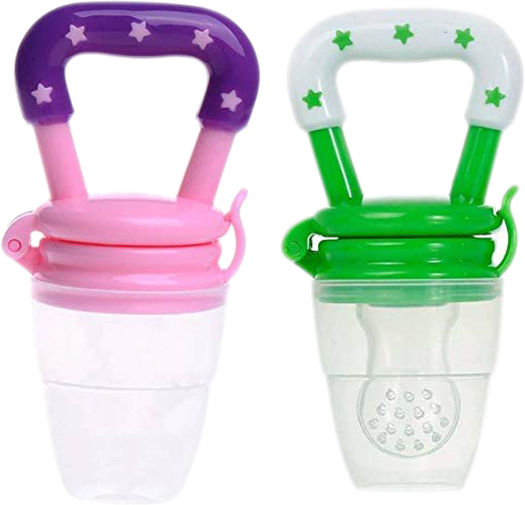 Silicone Food & Fruit Pacifier/Nibbler/Teether/Soother for Babies/Kids/Children with Extra Nipple (Pacifier - 'Pink' & 'Green'') (Pack of 2)- Silicone-image-0
