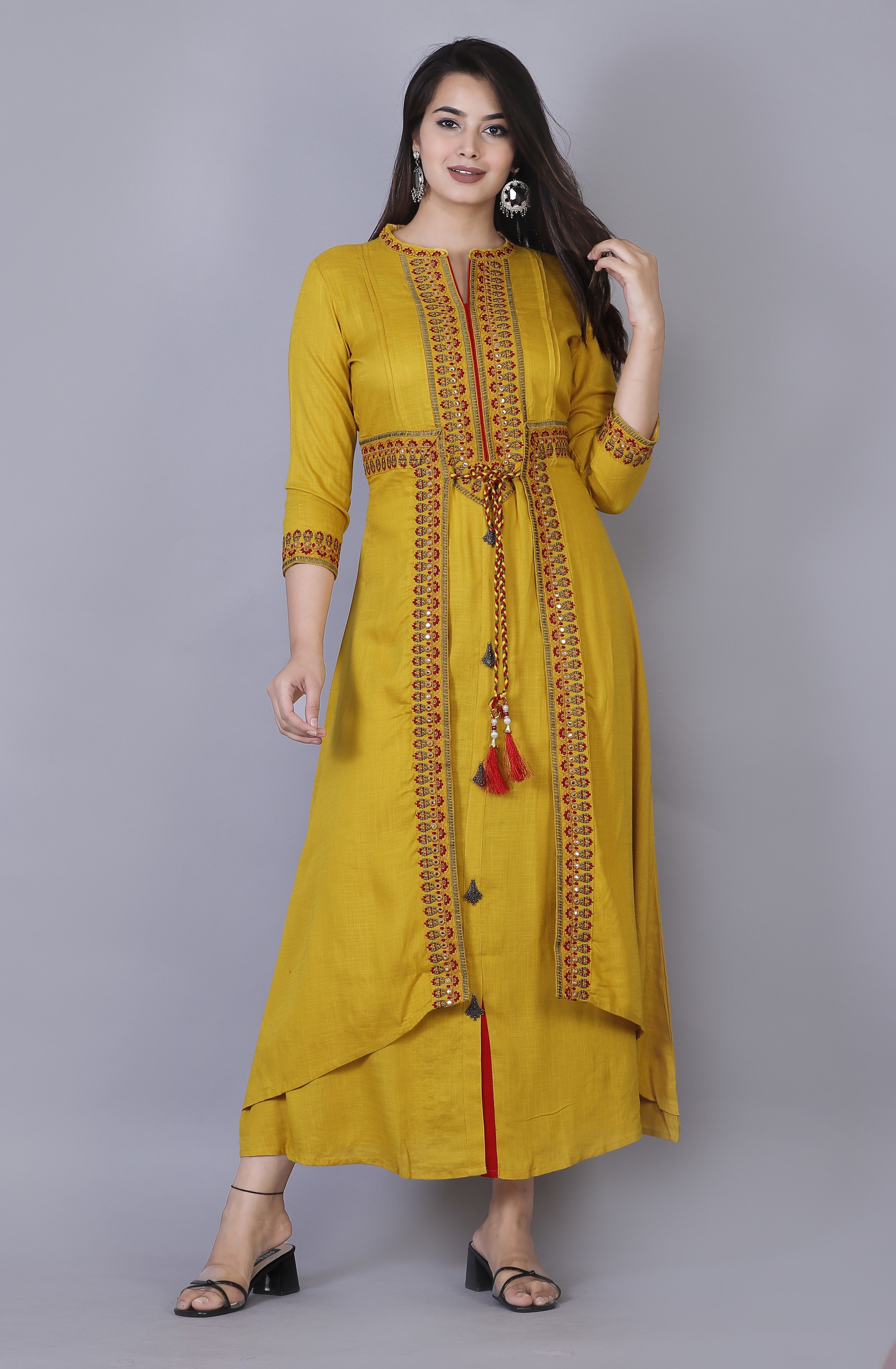 Women Ethnic Dress Yellow Ankle Length Dress-image-18