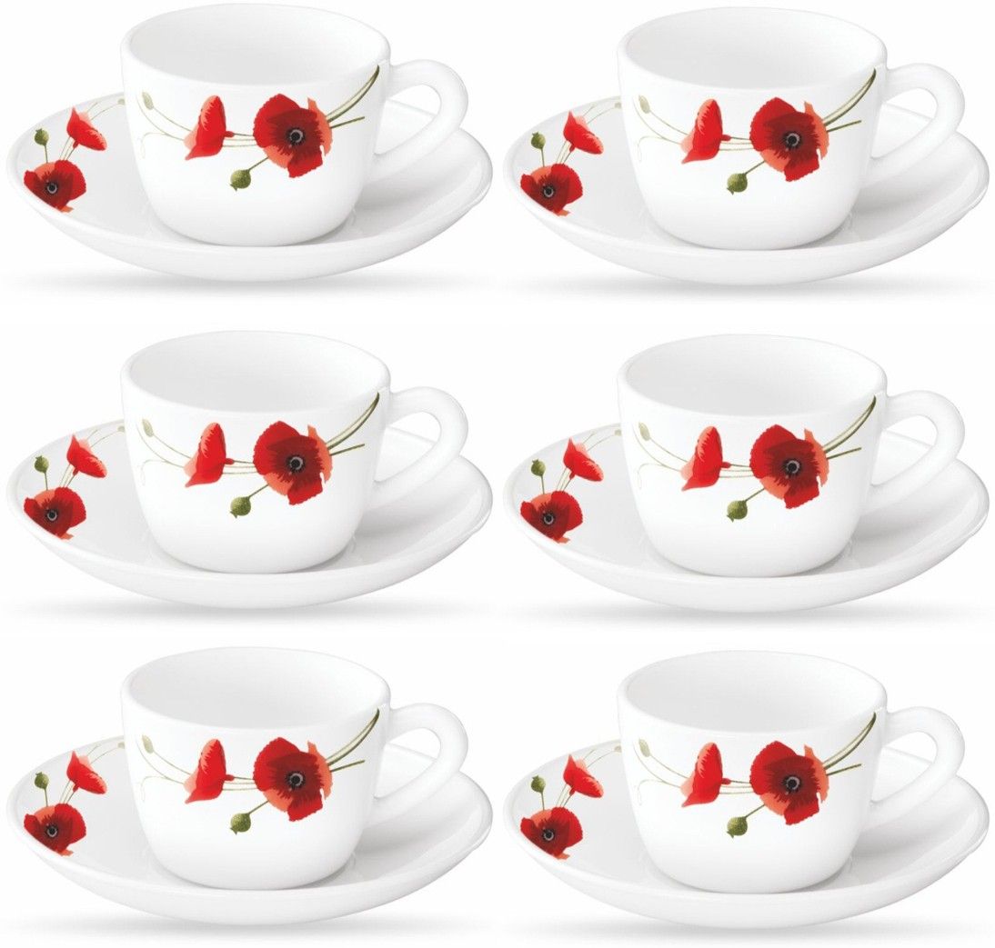 Pack of 12 Opalware Present arah RED CARNATION 6 pcs cup saucer Set {Cup 140ml (6 pcs) || Saucer 135mm (6 pcs)}-image-17