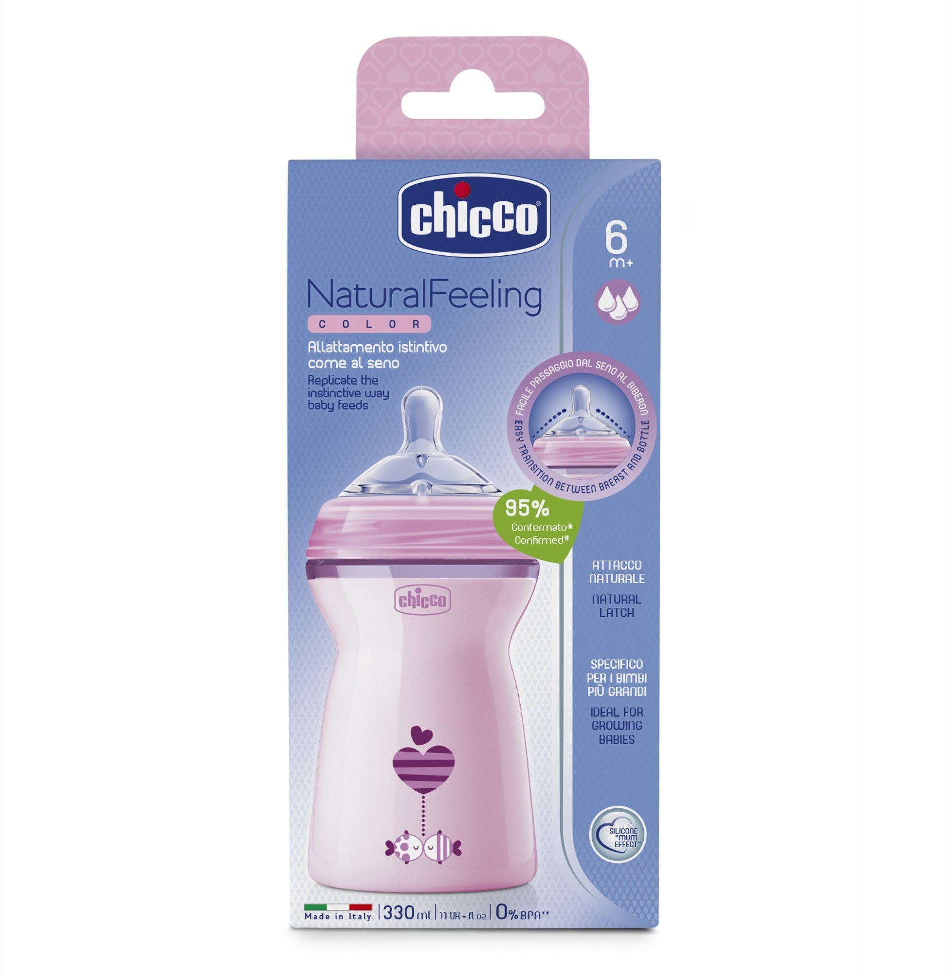 chicco Naturalfeeling Fbottle 6M+ 330Ml Pinkcol - 330 ml-picture-24