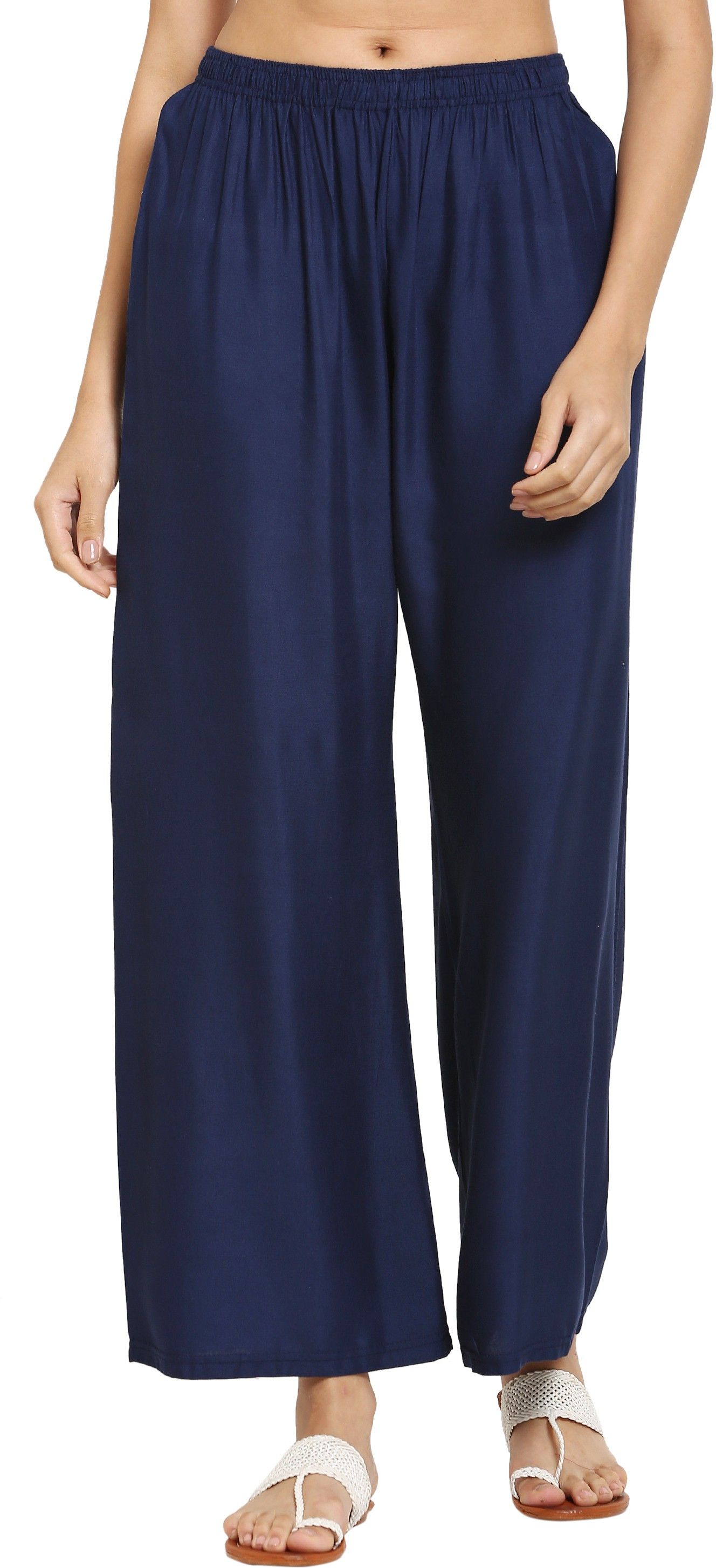 Women Regular Fit Blue Viscose Rayon Trousers-image-27