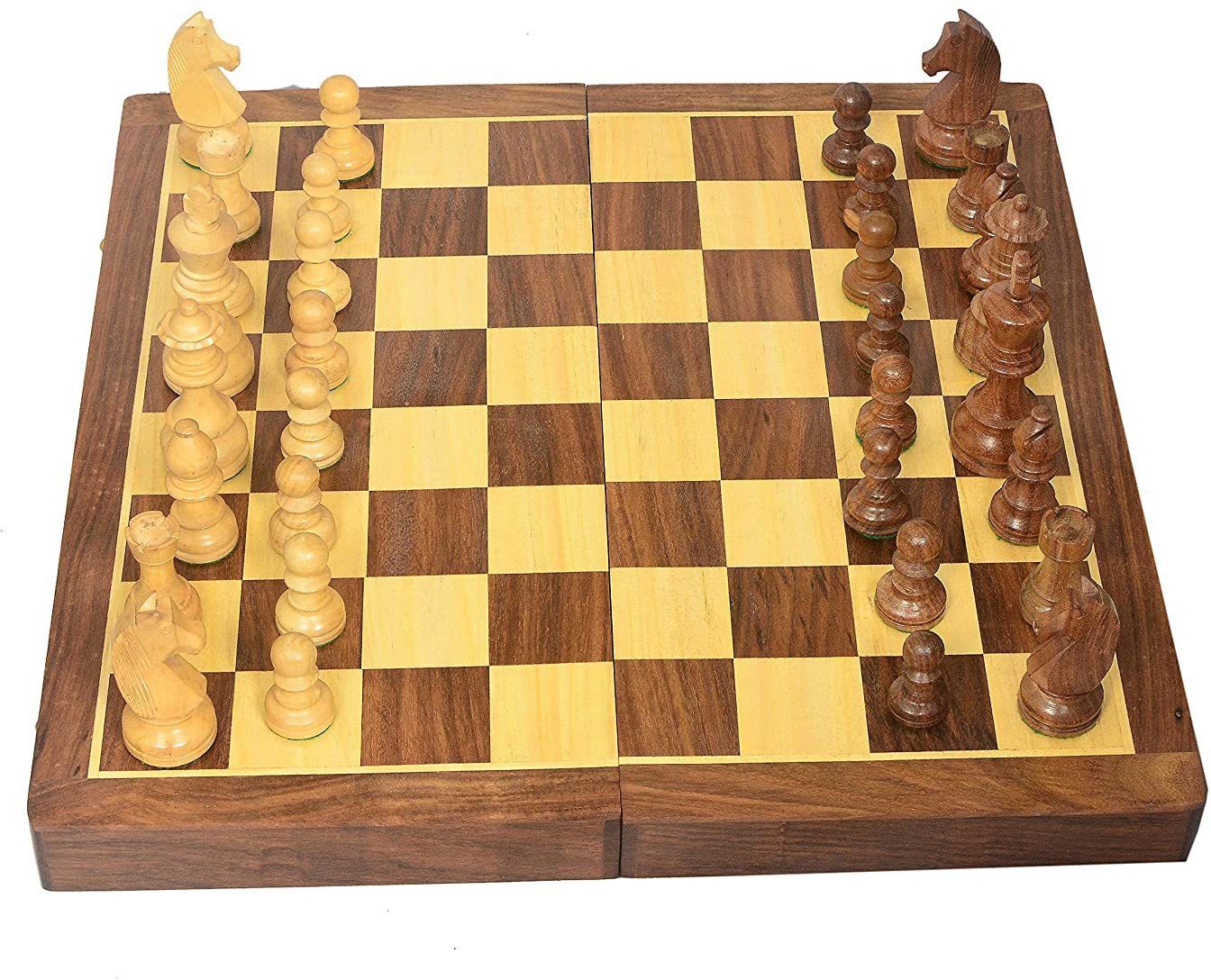 Hand Carved Wood/Wooden Chess Game 16X16 INCHES Board Set with Wooden Pieces 7 cm Chess Board