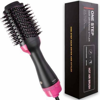 ARTH RETAIL HOUSE Hot Air Brush, One-Step Hair Dryer, and Volumizer Styler, Professional 2-in-1 Salon Negative Ion Ceramic Electric Blow Rotating Straightener and Curly Comb with Anti-Scald, Black Hair Styler (Black and pink) Hair Straightener Brush-image-41