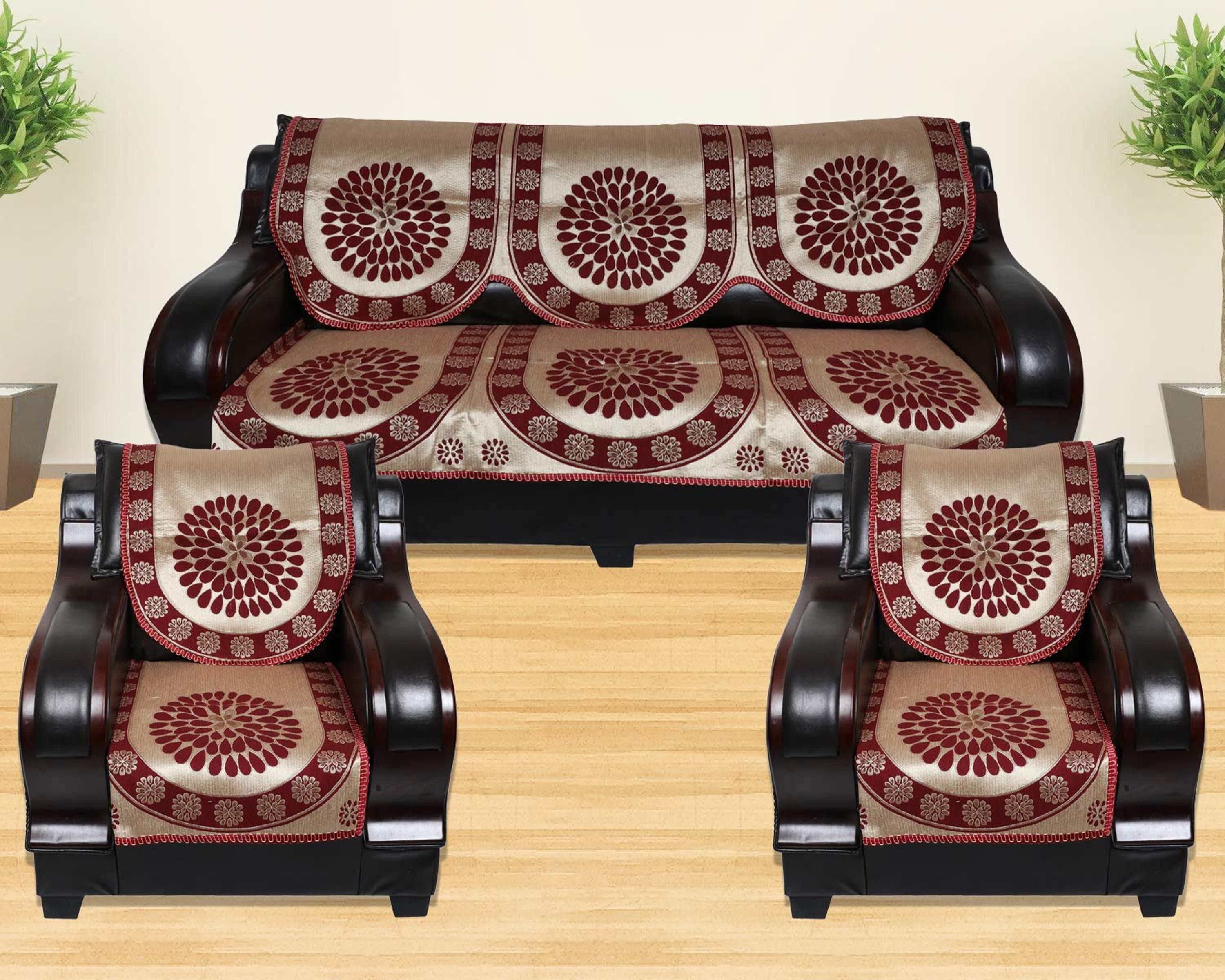Arman Maroon AR Design Velvet Sofa Cover (Maroon Set of 6 Pieces) Sofa Fabric