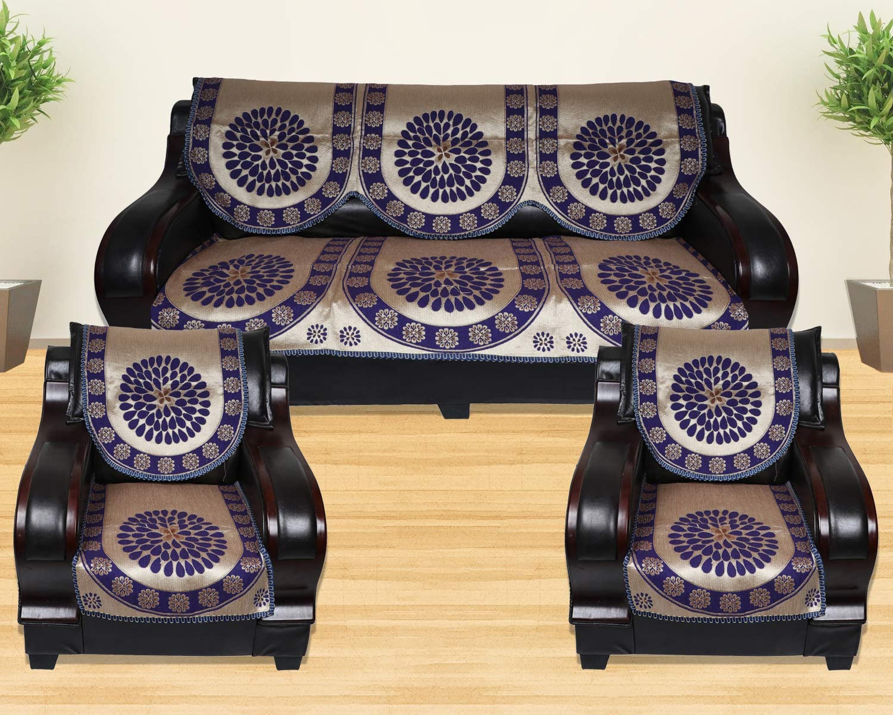 tanlooms Arman Blue AR Design Velvet Sofa Cover (Blue Set of 6 Pieces) Sofa Fabric-picture-28