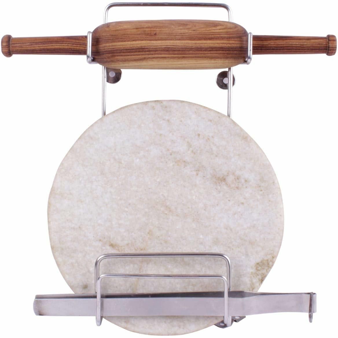 Chakla/Belan Kitchen Rack Stainless Steel Rolling Board & Pin Holder (Only Stand), Chakla Belan Tawa Chimta Stand for Kitchen(Wall Mounted) Steel-image-4