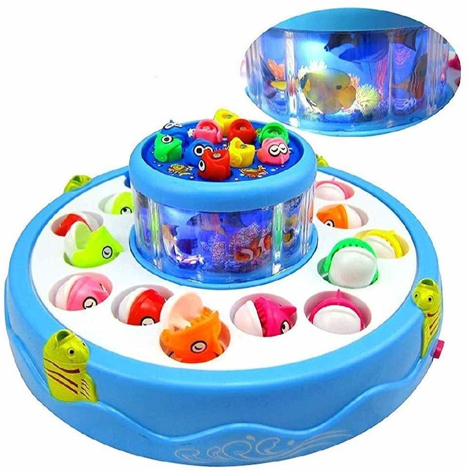 Fishing Fish-Catching Game with 26 Pieces Fishes, 2 Rotary Ponds and 4 Pods(Multicolor) with Music and Light Function-image-37