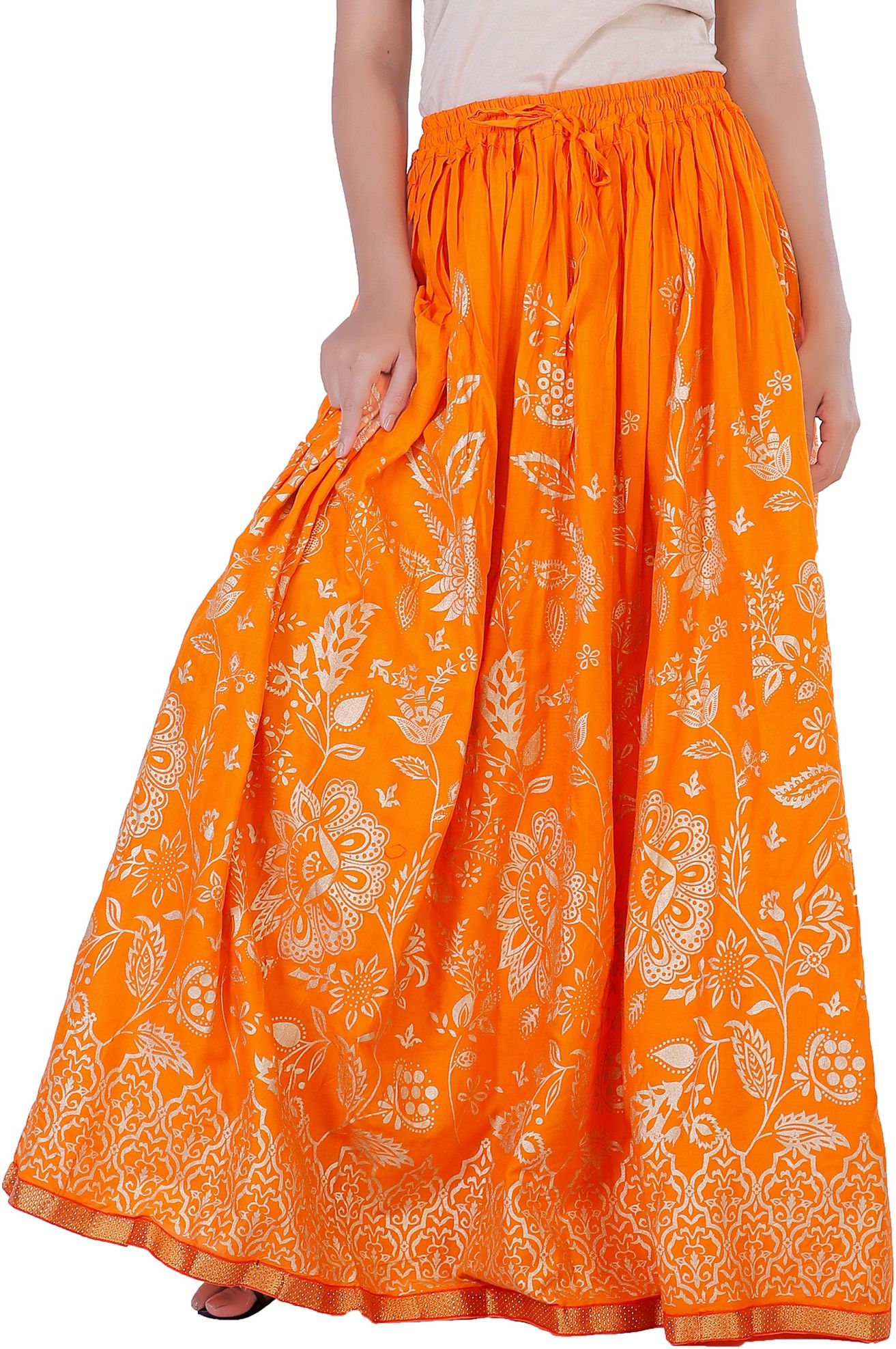 Women Printed Flared Dark Blue Skirt-image-30