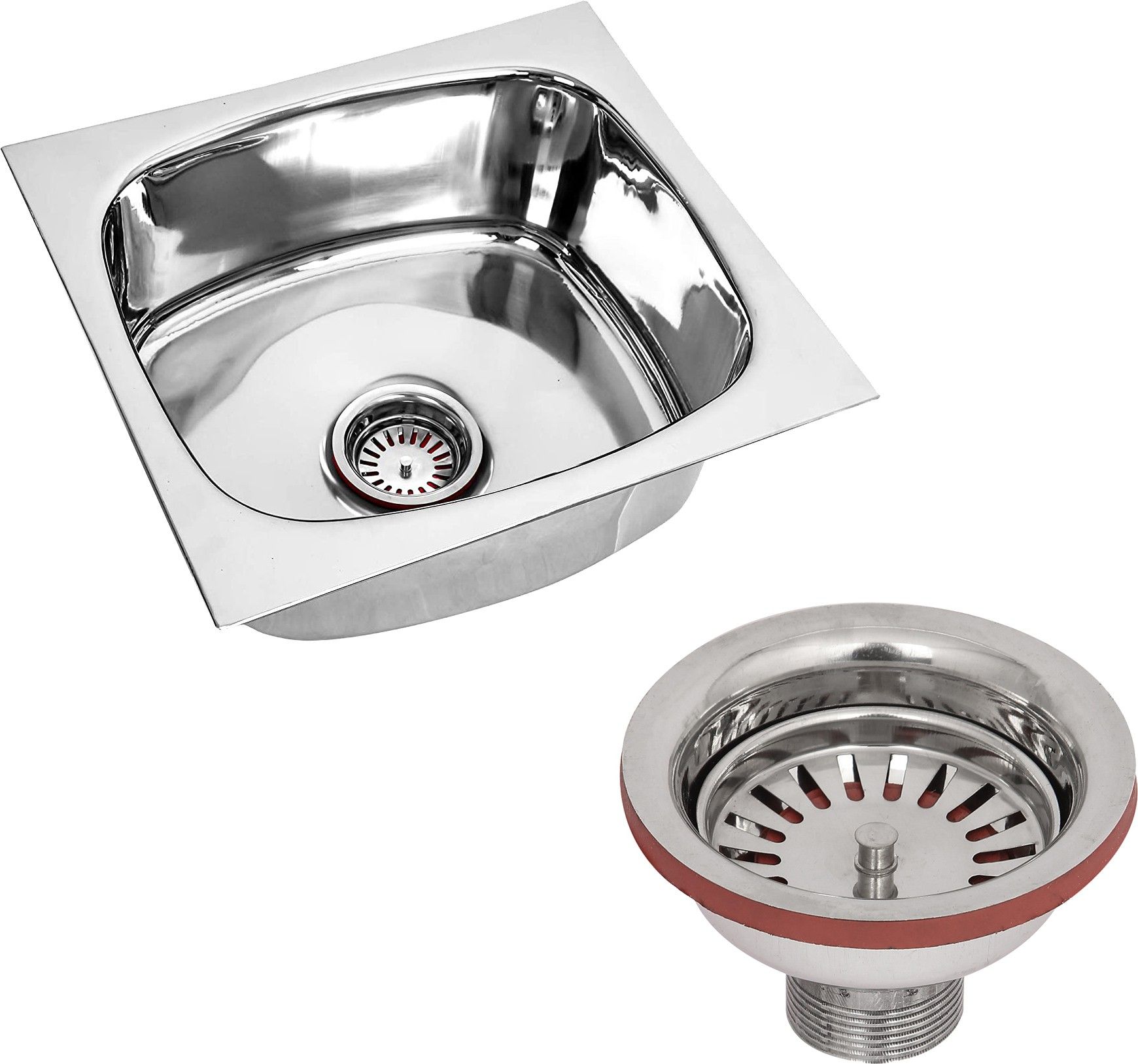 Kitchen Sink 18X16X9 Inches Glossy Finish Stainless Steel Sink Premium Range || Kitchen Accessories || Kitchen Sink Stainless Steel || Bathroom Accessories Single Bowl With SS Coupling Vessel Sink