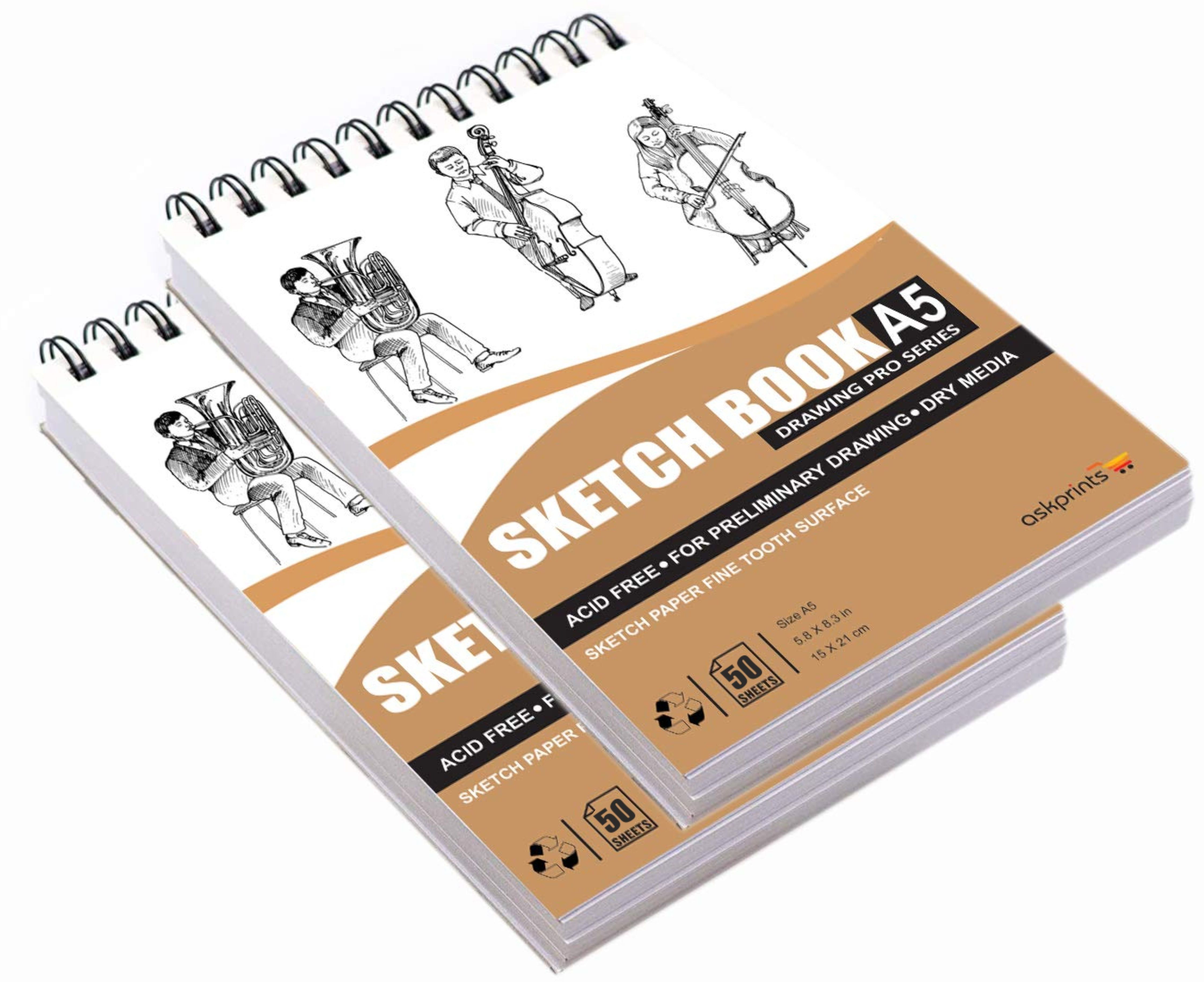 A5 Sketch book 50 Sheets Set of 2 - 5.8 x 8.3 Inch | Top Spiral-Bound Sketchpad for Artists | Sketching and Drawing Acid Free Paper, for Doodling Sketch Pad