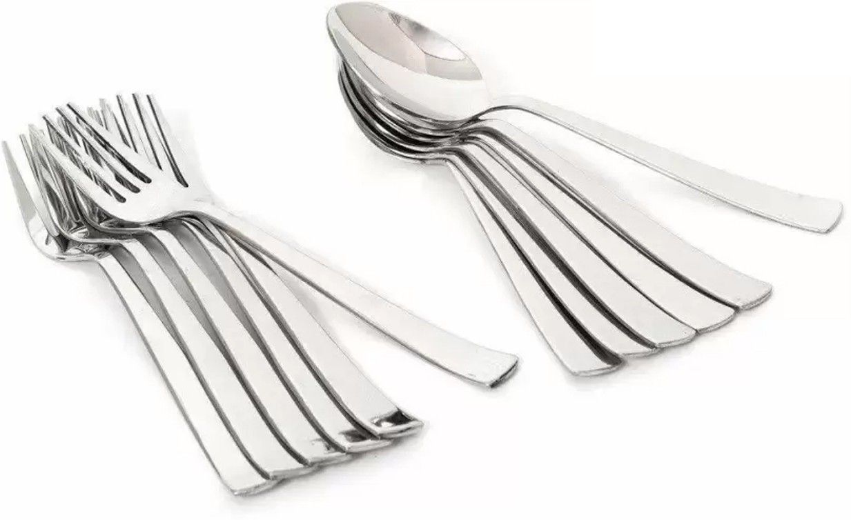 Heavy Stainless Steel 6 Fork and 6 Spoon Set Steel Cutlery Set-image-10
