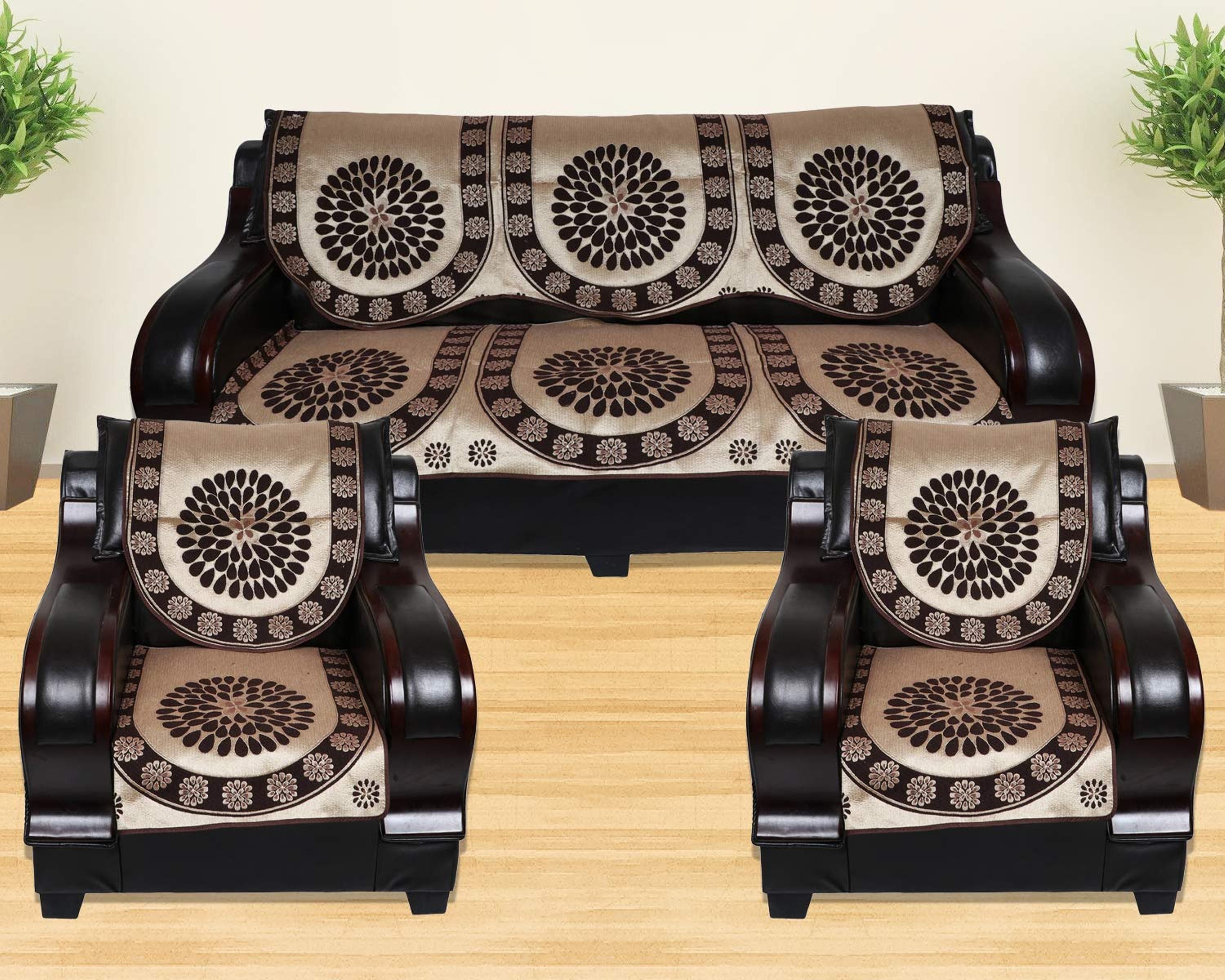 tanlooms Arman Brown AR Design Velvet Sofa Cover (Brown Set of 6 Pieces) Sofa Fabric-picture-22