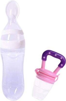 Squeezy Food Grade Silicone Bottle Feeder & Silicone Food Fruit Pacifier/Nibbler/Soother for Babies/Kids/Children (Squeezy Feeder 'White'' + Pacifier 'Pink') (Pack of 2) - Silicone (White & Pink) - SILICONE-image-14