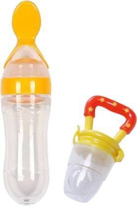 Squeezy Food Grade Silicone Bottle Feeder & Silicone Food Fruit Pacifier/Nibbler/Soother for Babies/Kids/Children (Squeezy Feeder 'Yellow' + Pacifier 'Yellow') (Pack of 2) - Silicone (Yellow) - SILICONE-image-8