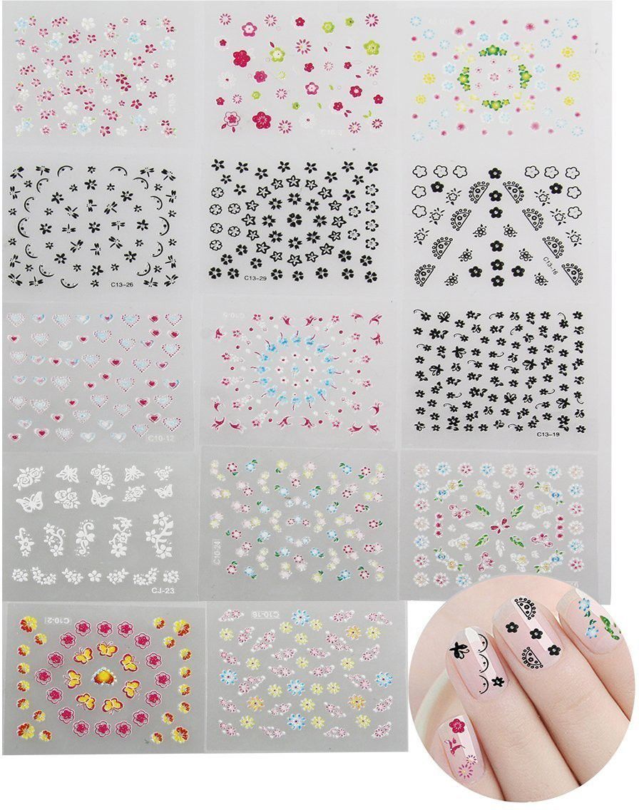 Set Of 20 Pc 3D Design Self Adhesive Tip Nail Art Stickers Decals Stamping DIY Nail Decoration Tool Accessory- Random Designs & Color-image-29