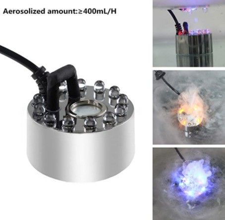 12LED Mist Maker Fogger Water Fountian Pond Air Humidifier Fog Smoke Machine