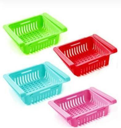 sbjs Plastic Set of 4 Adjustable Refrigerator Storage Basket (Multi Colour) Storage Basket image 1