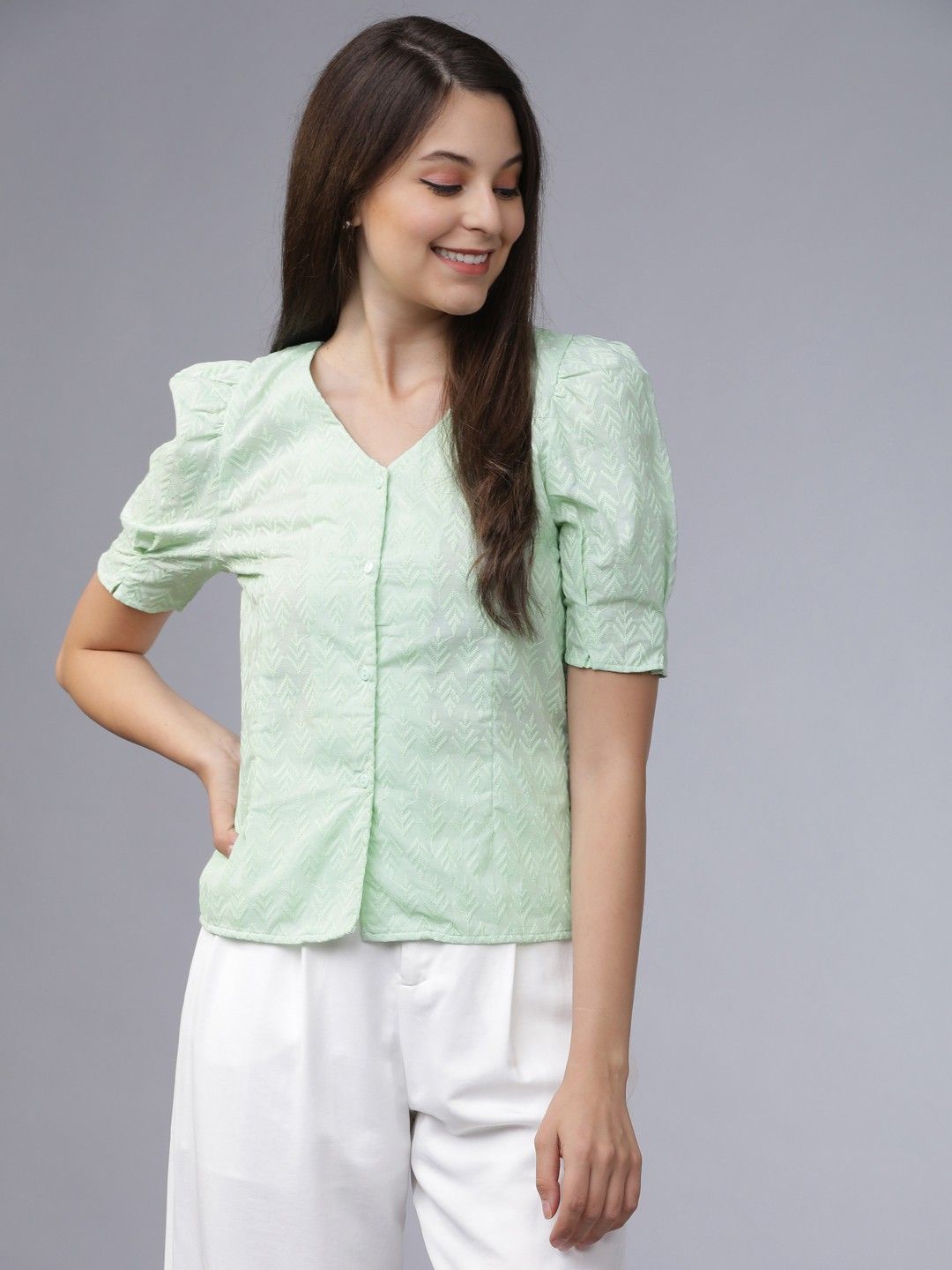 tokyo talkies Casual Regular Sleeves Solid Women Green Top-picture-10