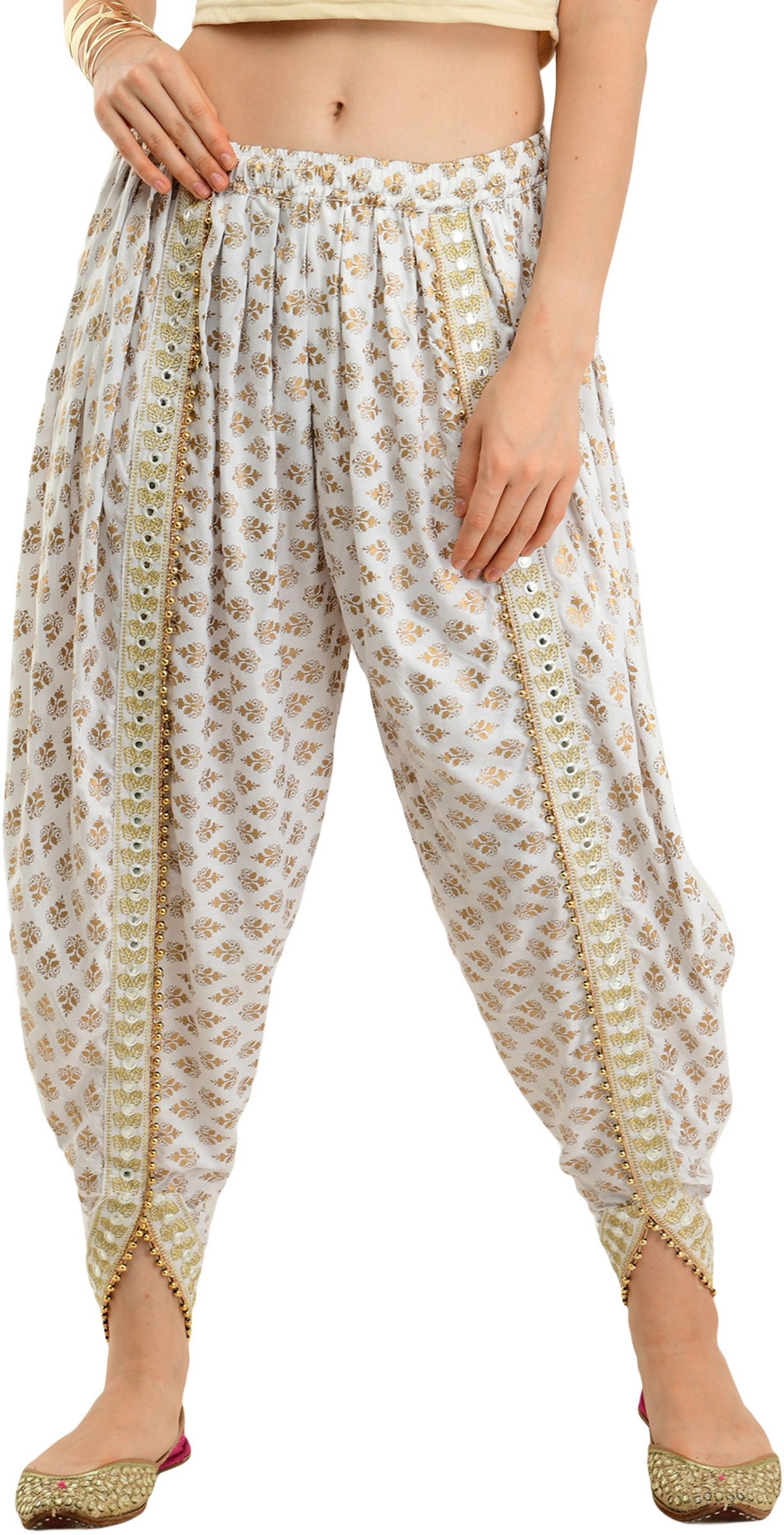 Arowaana White Printed Rayon Fabric Women Dhoti Printed Women Dhoti